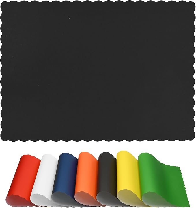 Disposable Paper Placemats – Premium, 100 Pack of Black Scalloped Edge Placemats, Perfect Size 10x 14