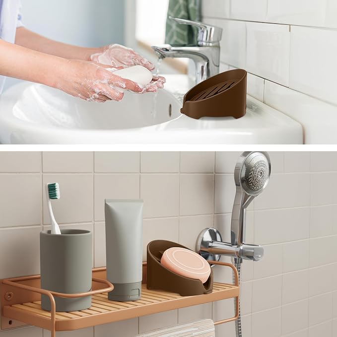 NiHome Silicone Sponge Holder for Kitchen Sink, Fits Scrub Daddy Mommy | Self-Draining Dispenser Organizer Tray, Sink Caddy Countertop Fits Soaps, Scrubber, Dishwasher Safe, Includes Brush