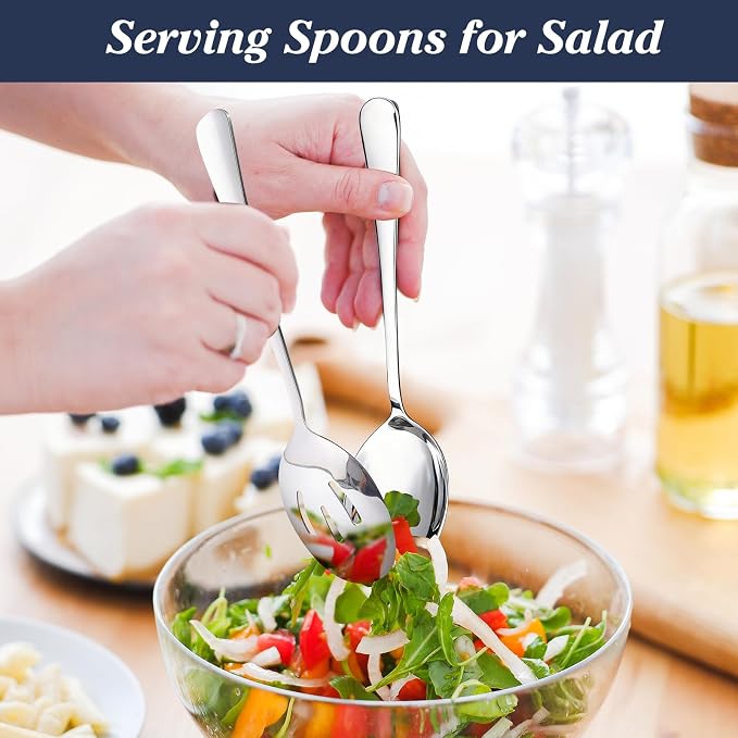 Mwellewm 18Pcs Serving Utensils Set Serving Tongs Serving Spoons for Buffet | Dishwasher Safe, Silver Stainless Steel Tableware, Metal Cutlery, for Parties Weeding Entertaining Catering Banquet Birthday