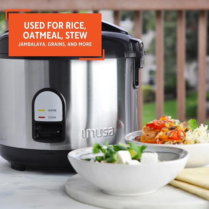 IMUSA 10 Cup Deluxe Stainless Steel Electric Rice Cooker with Steam Tray | Mirror-Polished Finish, Steam Tray Nonstick Pot, Ideal for Rice and Grains, Great for Large Family Dinners
