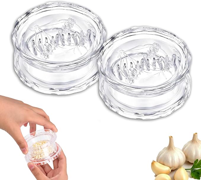 2PCS Clear Manual Garlic Twister and Ginger Mincer Tool,Manual Garlic Twister and Mincer for Garlics, Onion, Ginger, Herbs, Nuts, Impact Resistant Kitchen Gadget & Home Accessory