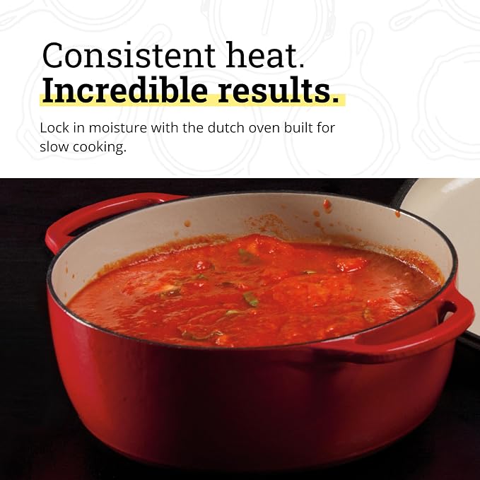 Lodge Essential Enamel Cast Iron Dutch Oven with Lid 7.5 Quart - Oven-Safe Enamel Cookware up to 500° F - Heat-Retaining Braising & Roasting Pot - Non-Toxic Cookware - Island Spice Red