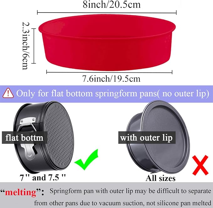 Silicone Springform Pan Protector, Cheesecake Water Bath Protector | for 7'',7.5'' Round Springform Pan, Leakproof, 8 inch