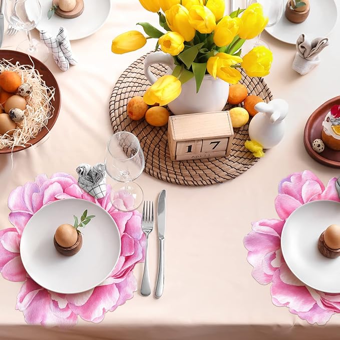 Glenmal 100 Pcs Peony Placemat Pink Floral Place Mats Disposable Summer Flower Paper Decorative Placemat Bulk for Dining Table Mat Tea Party Wedding Kitchen Decor Bridal Baby Shower 13 Inch