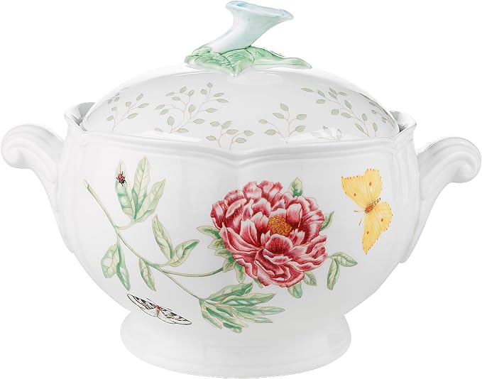 Lenox Butterfly Meadow Round Covered Casserole, 2 piece, white body - | dishwasher safe, microwave safe | floral design | for baking or serving, gift for women, bakeware gift