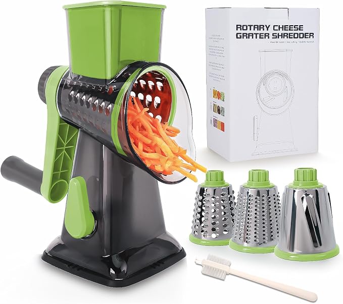 Rotary Cheese Grater with Handle-Versatile Cheese Grater | Non Slip Suction Base,Cheese Shredder&Food Slicer for Cheese,Carrots,Cucumbers,Nuts Compact&Easy Clean Kitchen Kitchen Tool