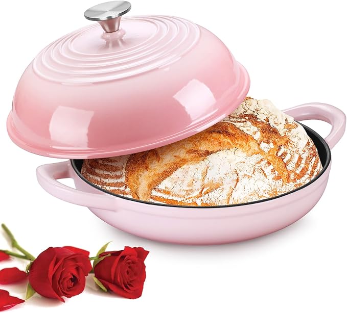 P&P CHEF Pink Enameled Bread Dutch Oven for Sourdough, 5.5 QT | Cast Iron Dutch Oven Pot with Dome Lid for Homemade Bread Baking, Easy to Clean & Even Heat, Oven Safe