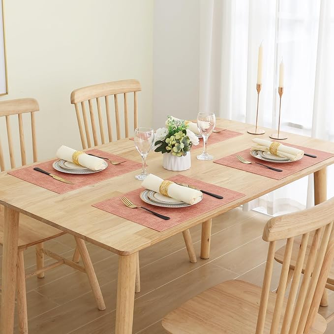 Homaxy PU Faux Leather Placemats for Dining Table, Set of 8, Pink | Waterproof Wipeable Washable Table Mats, Easy to Clean Anti-Slip Place Mats, 11.8" x 17"