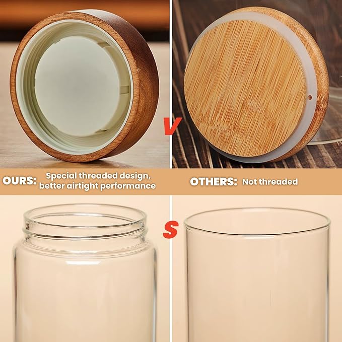 17 Fl oz/500 ml Glass Food Storage Jar with Airtight Screw on Wooden Lid | Premium Clear Glass Container Jars, Kitchen Canisters for Coffee,Tea,Snacks,Cookies,Nuts,Spice,Candy,Sugar,Overnight Oats
