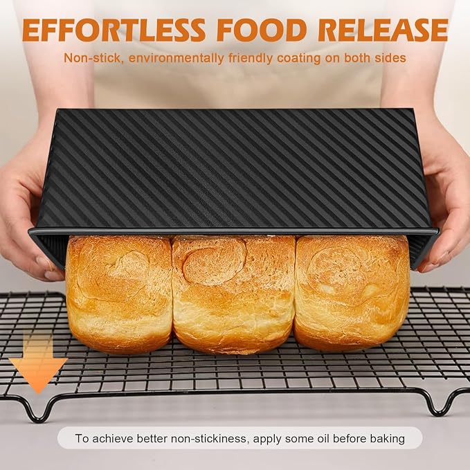 2.2lb Pullman Loaf Pan with Lid, Nonstick Carbon Steel Square Bread Pan for Baking Shokupan, Sandwich, Pain de Mie & Sourdough – Includes 6 Bonus Tools