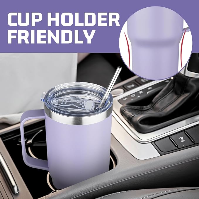 20 oz Tumbler with Handle Stainless Steel Insulated Coffee Mug Tumbler with Lid and Straw Double Wall Vacuum Insulated Coffee Mug Leak Proof Travel Tumbler for Hot and Cold Drink (Pale Purple,1pack)