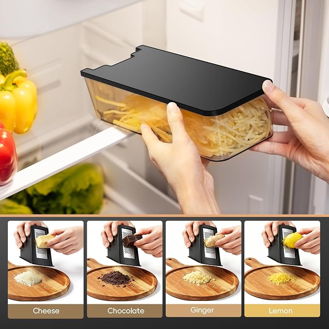 Safe Mandoline Slicer for Kitchen, Vegetable & Food Cutter, Easy to Clean | Vegetable Potato Slicer Chopper Cutter With Container, Wider Tray & Stainless Steel & Filter Basket & Brush (Black Pro)