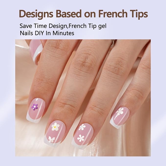 Misssix 150Pcs French Tip Press on Nails, Short Square Pink Gel Fake Nails | No Need to File 3 in 1 Tips Pre-lasting, Gel Fake Nails for Nail Art DIY 15 Sizes