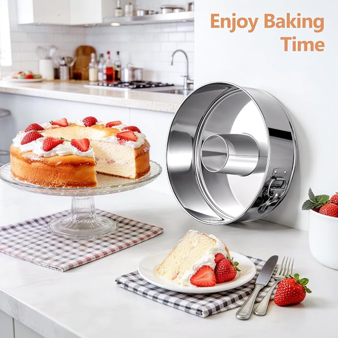 10-Inch Pound Cake Pan with Removable Bottom, 304 Food-Grade Stainless Steel Springform Bundt cake pan, Leak-Proof & Dishwasher Safe - Perfect for Angel food, Pound & Chiffon Cakes