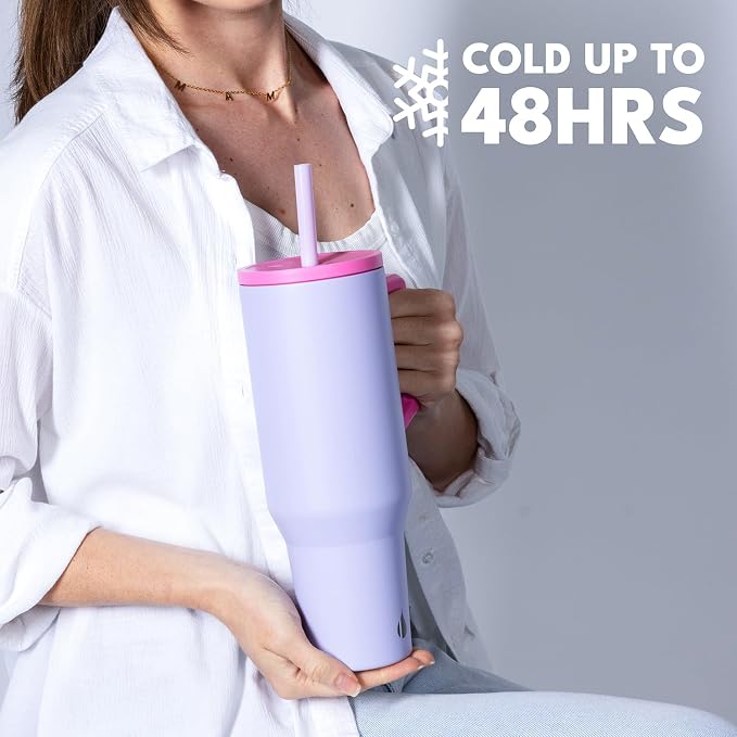 Elemental Spill Proof 40oz Insulated Tumbler with Handle & Straw Travel Mug | Stainless Steel Commuter Travel Coffee Mug for Cold Beverages, Includes 2 Straws & a Spill Proof Lid for Everyday Use