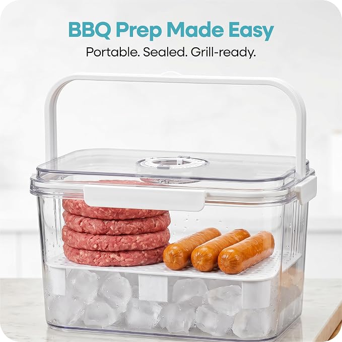 FreshNest 2 Pack Food Storage Containers with Lids, Drain Tray, Date Tracker & Carry Handle for Fruit, Lunch, Snacks, BBQ Prep, Picnic & Fridge Organization