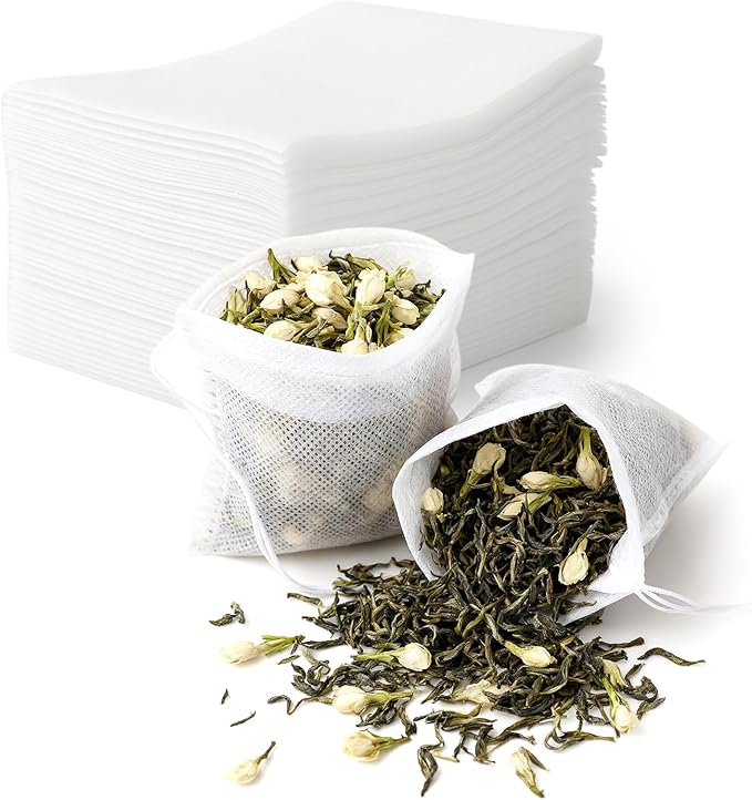 100 Pack Disposable Tea Filter Bags Empty Muslin Drawstring Seal Filter Tea Bags Drawstring Herb Loose Tea Bag Tea Filter Pouches Empty Tea Bags (1.97"X2.76" / 5cm X 7cm)