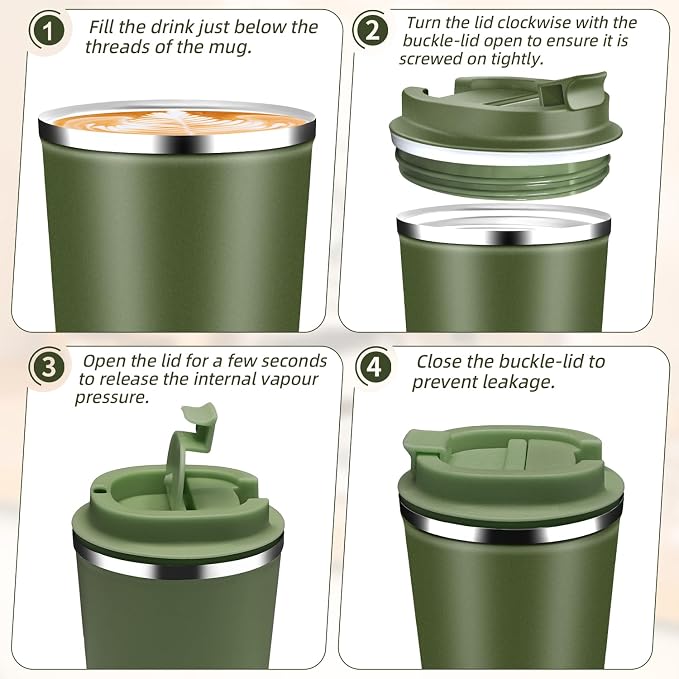 Insulated Travel Coffee Mug Reusable Coffee Tumbler Cup with Flip Lid Leak Proof Spill Proof for Office School Party Camping Hot and Cold Drink,Stainless Steel 17oz (Army Green)