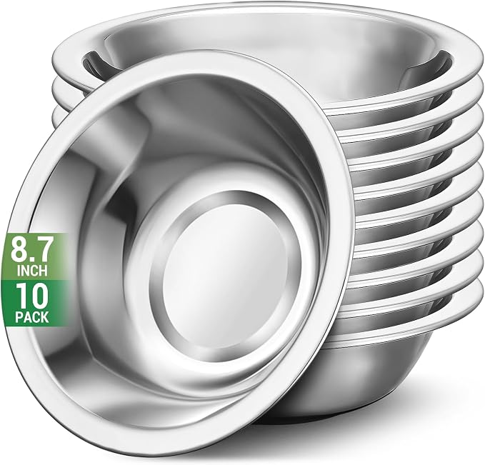 304(18/8) Stainless Steel Mixing Bowls for Kitchen, 10 Pack 8.7" 34.88 fl.oz Metal Mixing Bowls Set Stackable for Baking Serving Cooking Food Prep Storage Dishwasher Safe Lightweight