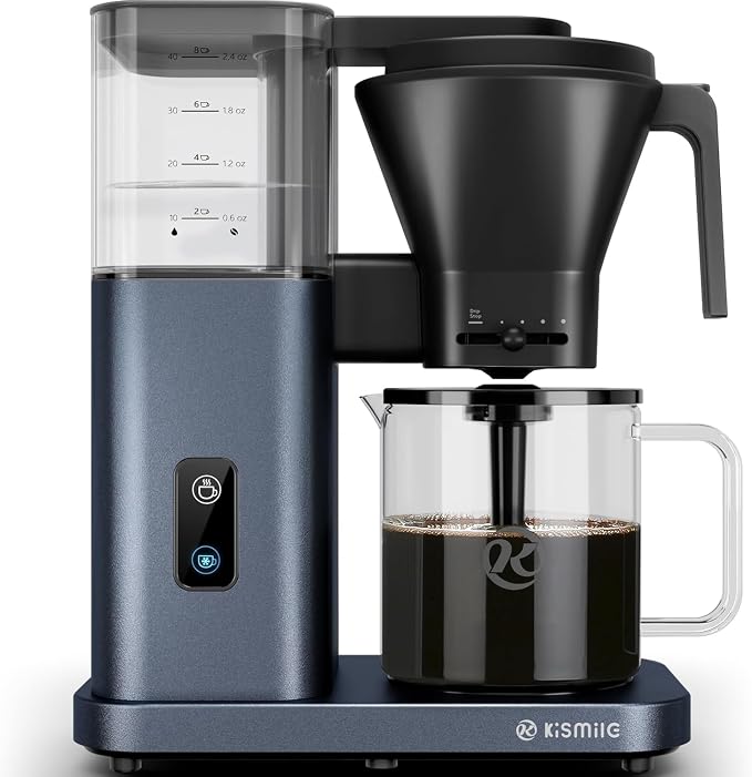 Kismile SCA-Certified 8-Cup Drip Coffee Maker with Pour-Over Control | 3-Second Heating at 197–205°F, Adjustable Flow, Removable 1.25L Water Tank, 20-Min Cold Brew and 40-Min Keep Warm