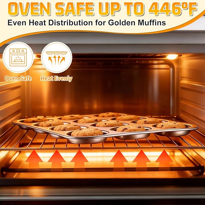 P&P CHEF 12-Cup Muffin Top Pan, Cupcake Pan with Shallow Side, 2PC & Silver | Stainless Steel Muffin Pan Cupcake Tin for Whoopie, Yorkshire Pudding, Egg Bite, Cupcake, Non-toxic & Easy Clean