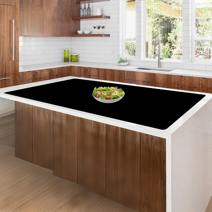 35.4"x23.6"(90cmx60cm) Large Silicone Mat for Kitchen Counter, Non-Slip Heat Resistant Countertop Protector, Waterproof Multipurpose Mat for Kitchen Island, Black
