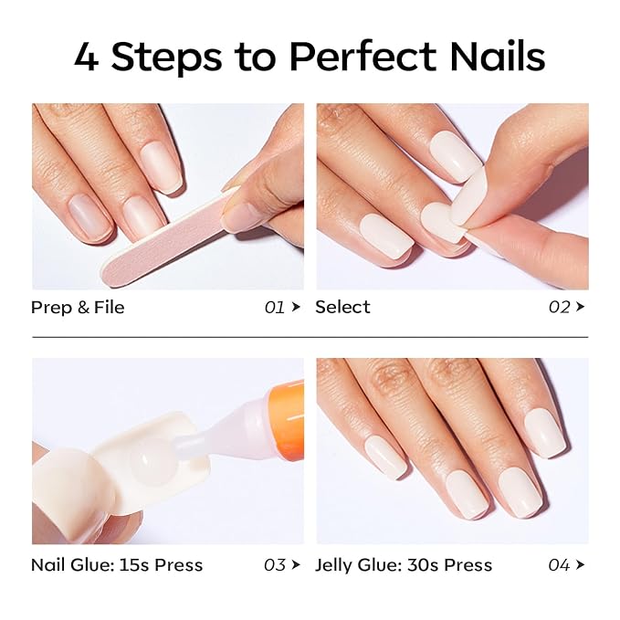 modelones Nude Short Press on Nails, Semi-Transparent Oval Fake Nails Kit | Press Ons with Nail Glue, Adhesive Tabs, Nail File, Prep Pad, Manicure Stick, 32Pcs 16 Sizes, Summer Women Girl Gift