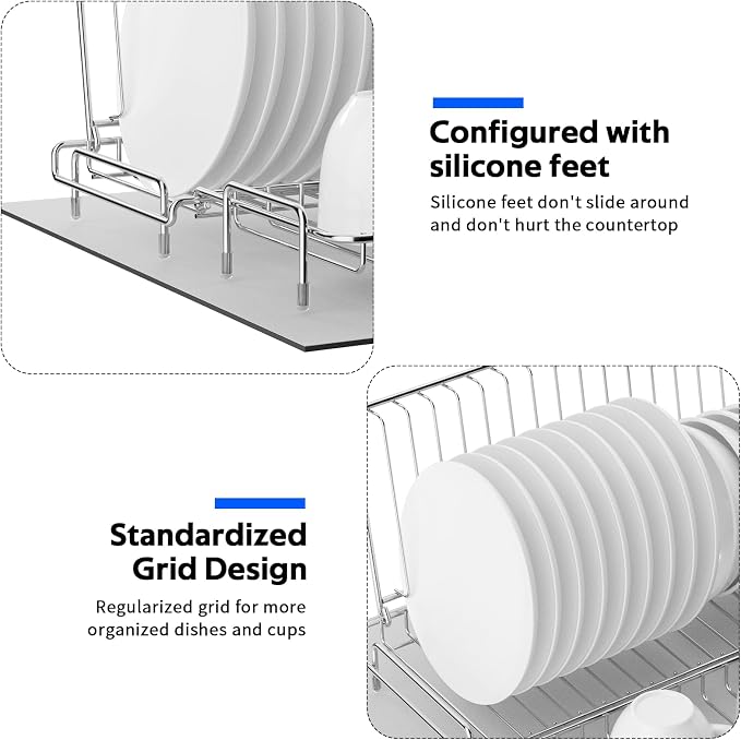 Small Dish Drying Rack Stainless Steel Collapsible | Foldable Rack Countertop with Drying Mat for Kitchen Dorm RV Campers Travel Trailer Space Saving
