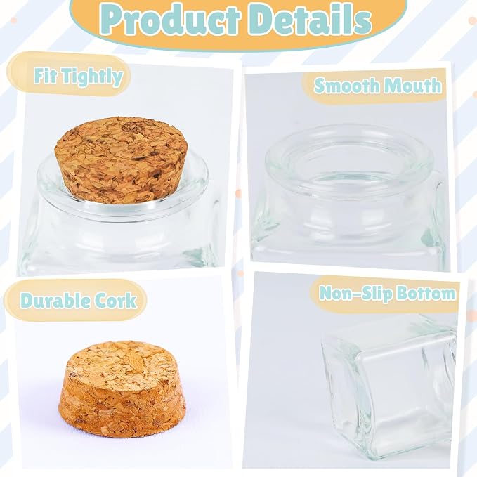 OurWarm 12 Pack Square Small Glass Bottles with Lids, 1.7OZ Mini Glass Jars with Cork Tag Label and Twine, Versatile Small Bottles for Candy Potion Spice DIY Crafts Gift Birthday Wedding Party Favors