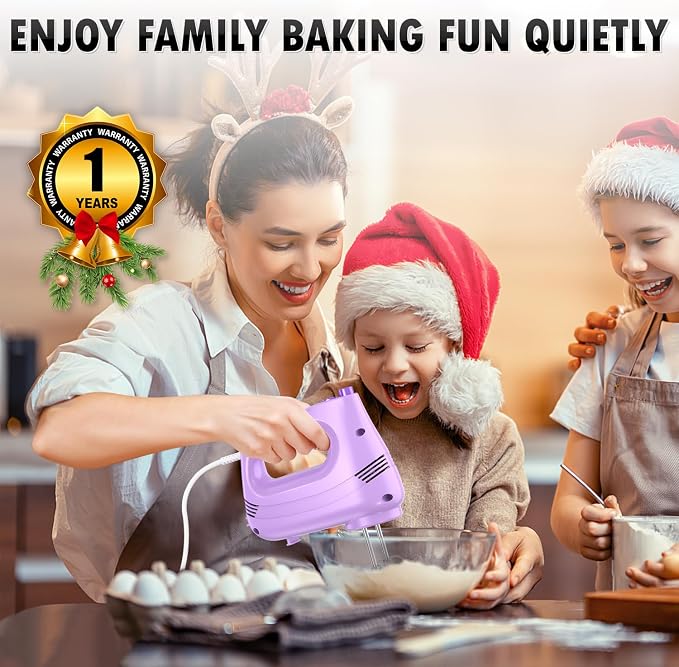 GUALIU Electric Hand Mixer, 304*(2* Beaters, 2* Dough Hooks), (1* Storage Bag) Handheld Mixer for Baking Cakes, Eggs, Cream Food Mixers, Turbo Boost /5 Speed Kitchen Blender PURPLE