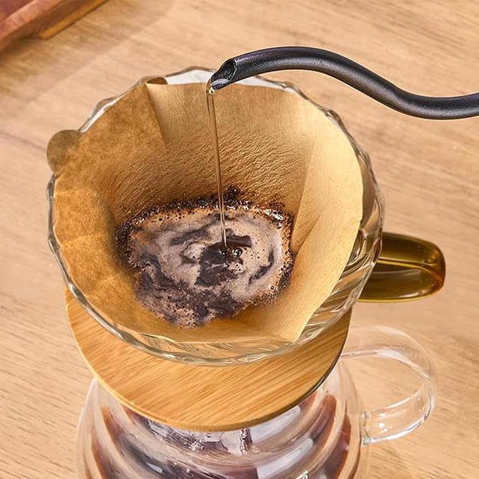Gute Glass Pour Over Coffee Dripper 1-4 Cups with Bamboo Stand & Handle | Spiral Inner Design,Heatproof Glass,No Plastic Contact,Detachable for Easy Clean,Fits Most Mugs & Carafes,Home Office