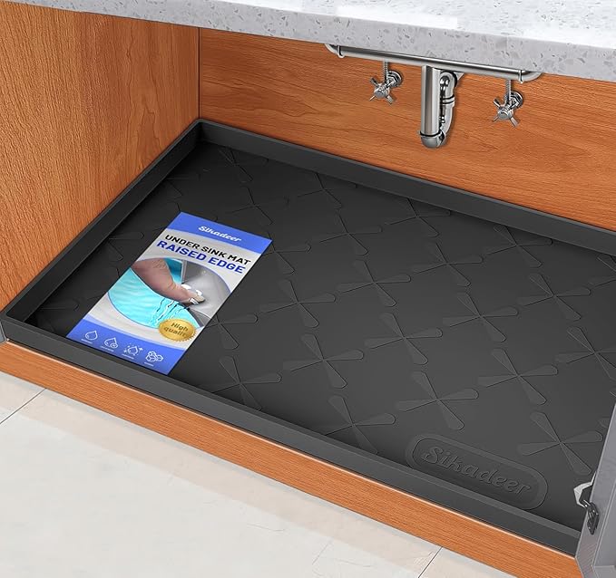 Waterproof Under Sink Mat Silicone 22"x19", Kitchen Cabinet Liner | BPA Free Home Organizer and Storage, Thick Raised Edge Cabinet Protector, Non-Slip Dog & Cat Mat, Dish Drying Mat