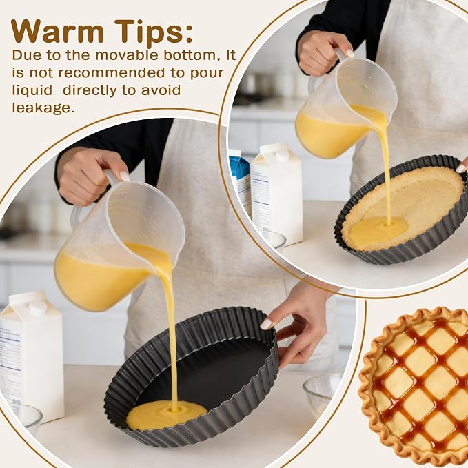 2 Pack 10 Inch Pie Pan with Removable Bottom | Detachable bottom design,Deep dish, Egg cream pastry pie plate, Not easy to stick,Portable Baking Kit, Durable Construction