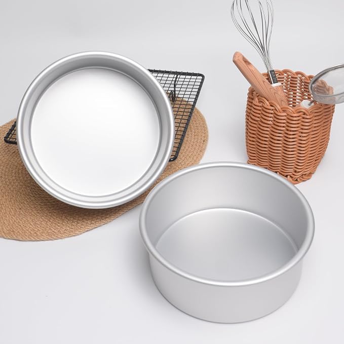 7 x 3 Inch Round Cake Pans Set of 2, Aluminum Round Cake Tin, Baking Cake Pan for Wedding, Party, Family Occasions, Chocolate, Bread. (Round, 7×3 Round Cake Pan, Set of 2)