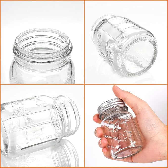 CycleMore 30 Pack 4oz Round Glass Spice Jars with Shaker Lids & Metal Caps | Durable Vintage-Style Glass. Ideal for Spice Organizing & Baking, Includes 80 labels, Collapsible Funnel, Brush & Pen