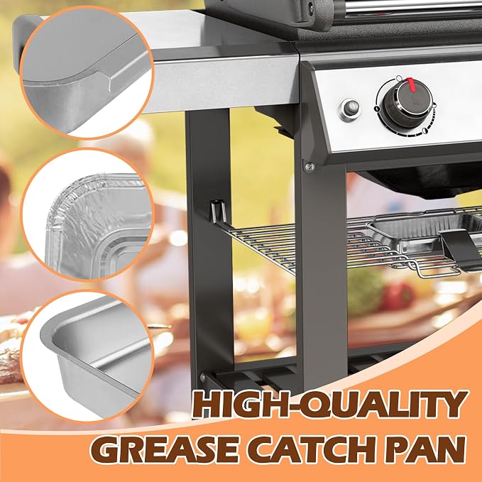 93305/83156 Grease Catch Pan for Weber Genesis II & Spirit Grill Drip Pan with 15 Pack 6415 Foil Grease Tray Liners for Weber Genesis II e-310/315/330/335 & Spirit e-210/220/310/320/330 Grills