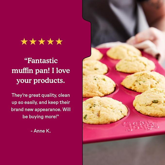 Great Jones Nonstick 12-Cup Muffin Pan (Blueberry) | Non Toxic | Blue Cupcake Pan with Dual-Layer Nonstick Coating | Oven-Safe to 450°F | Warp-Resistant & Easy Cleanup