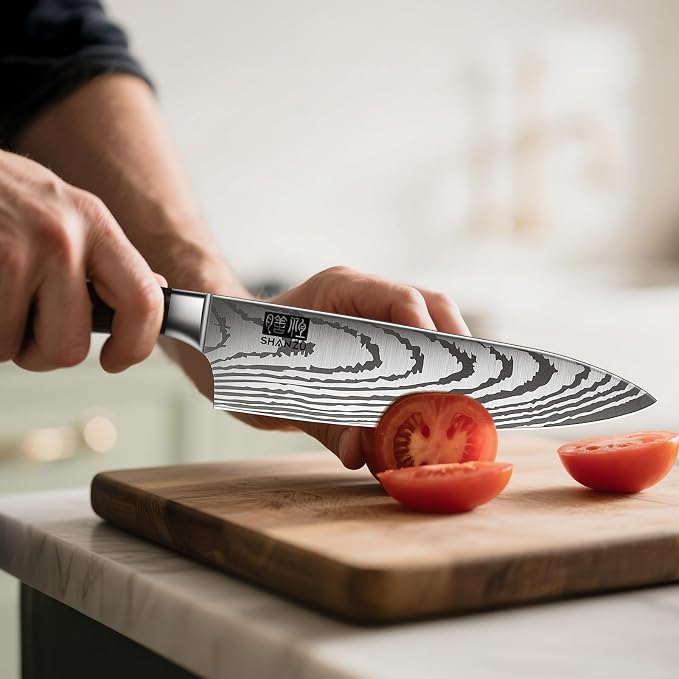 SHAN ZU Japanese Chef Knife Set 5 PCS, High Carbon Stainless Steel | Ultra Sharp Kitchen Knives for cooking, Professional Chef Knife Set with Ergonomic Pakkawood Handle