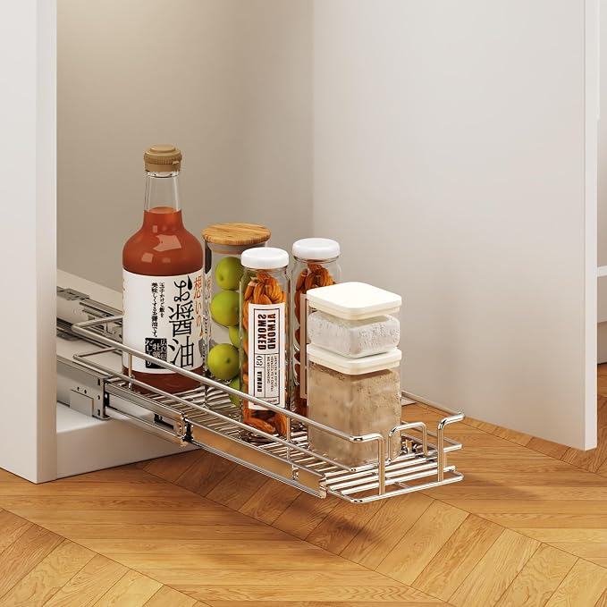 Pull Out Cabinet Organizer 5½" W x 21½" D, Heavy Duty Cabinet Pull Out Shelves, Slide Out Drawers Organization for Kitchen Cabinets Bathroom