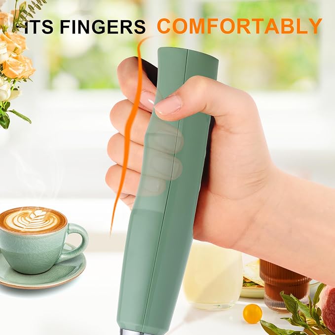 YUSWKO Handheld Milk Frother Wand for Coffee, Rechargeable Electric Whisk with 3 Heads 3 Speeds Drink Mixer Coffee Frother For Latte, Cappuccino, Hot Chocolate, Egg, Granite with Holder