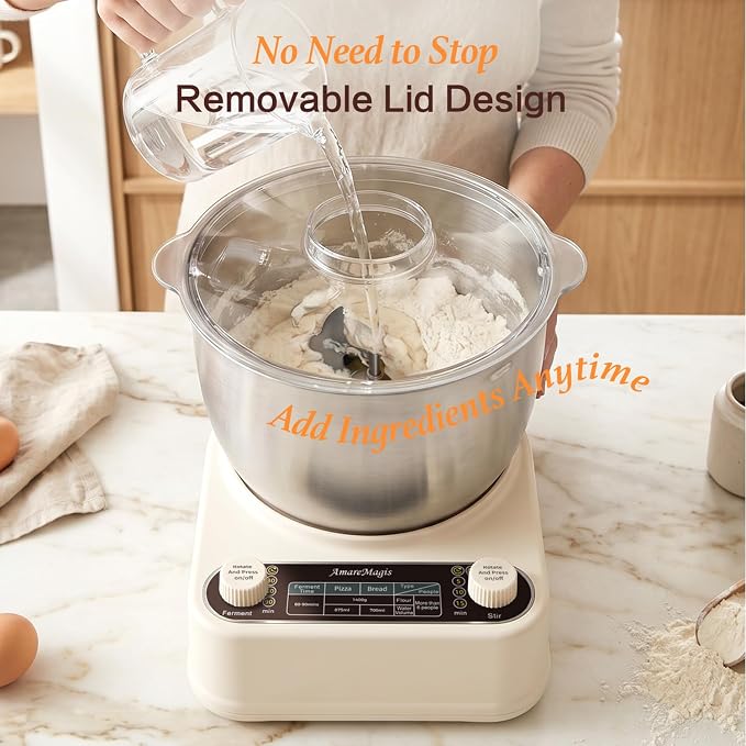 5.3QT Dough Kneader Machine with Timer & Fermentation, Electric Dough Mixer for Bread, Pizza, Pasta & Sourdough, Up to 1.4kg Dough Maker for Home Baking Hands-Free Kneading Machine, 304 Bowl