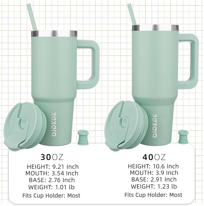 BJPKPK 30 oz Insulated Tumbler with Handle & Straw, Stainless Steel | Double Wall Vacuum Insulation, Leak Proof, BPA Free, Dishwasher Safe, Cupholder Friendly, Travel & Outdoor, Pistachio Green