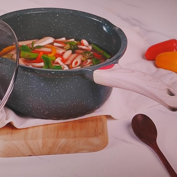 Ceramic Nonstick 4 QT Saucepan with Lid, Cast Aluminum Stockpot with Stay-cool Handle,Compatible with All Cooktops,Dishwasher Safe