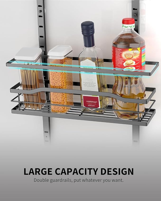 Moforoco 6-Tier Over The Door Pantry Organizer, Pantry Organization and Storage, Black Hanging Basket Cabinet Door Wall Spice Rack Shelves, Home & Kitchen Laundry Room Bathroom Essentials accessories