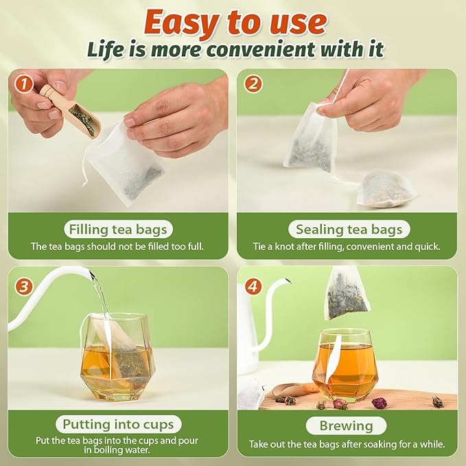 Empty Tea Bags for Loose Leaf Tea, 300Pcs Disposable Tea Infuser Sachets | Fillable Tea Filter Bags with Cotton Drawstring(3.54"X 2.75"), Widely Used for Stewing or Brewing Tea, Coffee, Herb, Spice