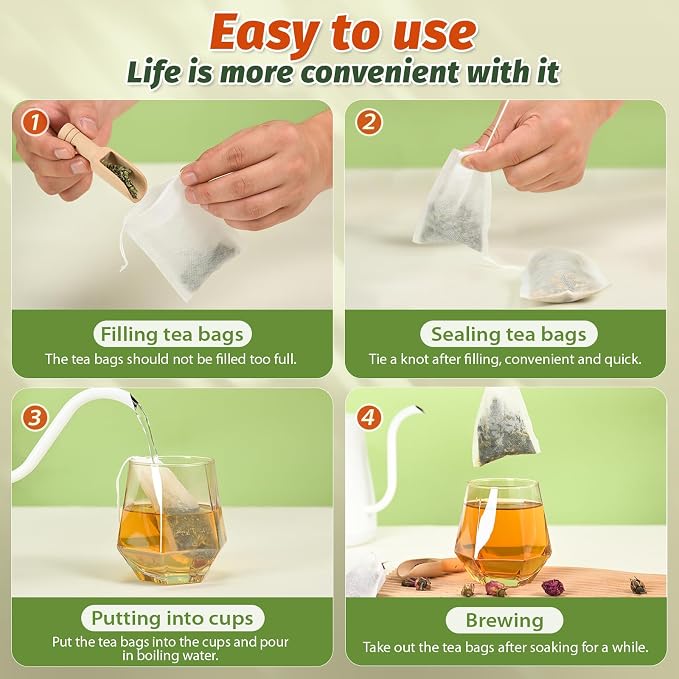 Empty Tea Bags for Loose Leaf Tea, 100Pcs Disposable Tea Infuser Sachets | Fillable Tea Filter Bags with Cotton Drawstring(3.54"X 2.75"), Widely Used for Stewing or Brewing Tea, Coffee, Herb, Spice