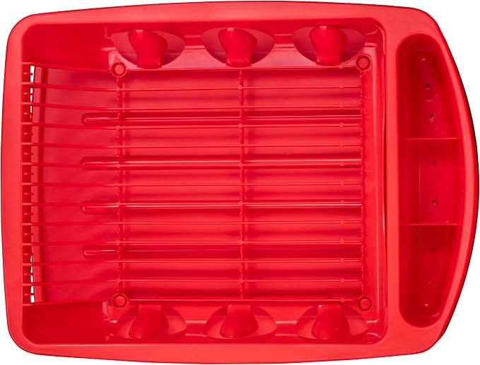 Tribello Sink Dish Drying Rack, Heavy Duty Hard Plastic Sink Set with Drainer (Red)