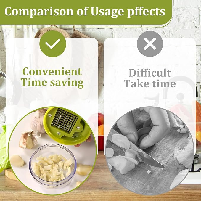 2 Pcs Garlic Press Stainless Steel, Mini Garlic Chopper with Peeler, Cleaning Brush & Scrapers
