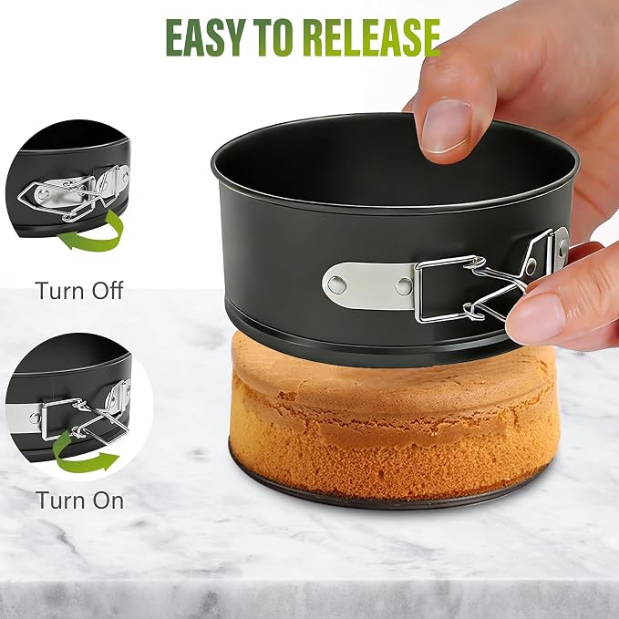 Vakoo 4 Inch Mini Springform Pan - Nonstick, Leakproof Mini Cheesecake Pan for Baking, Easy Release, No Parchment Paper Needed, Set of 4
