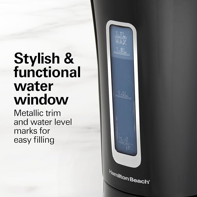 Hamilton Beach 1.7 Liter Electric Tea Kettle, Water Boiler & Heater | Fast Boiling 1500 Watts | BPA Free | Cordless Serving | Auto-Shutoff & Boil-Dry Protection | Black | 41038G